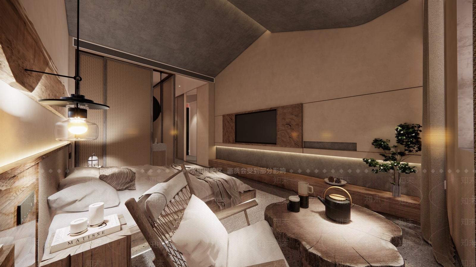 侘寂酒店客房SU模型下载【ID:1200574023】