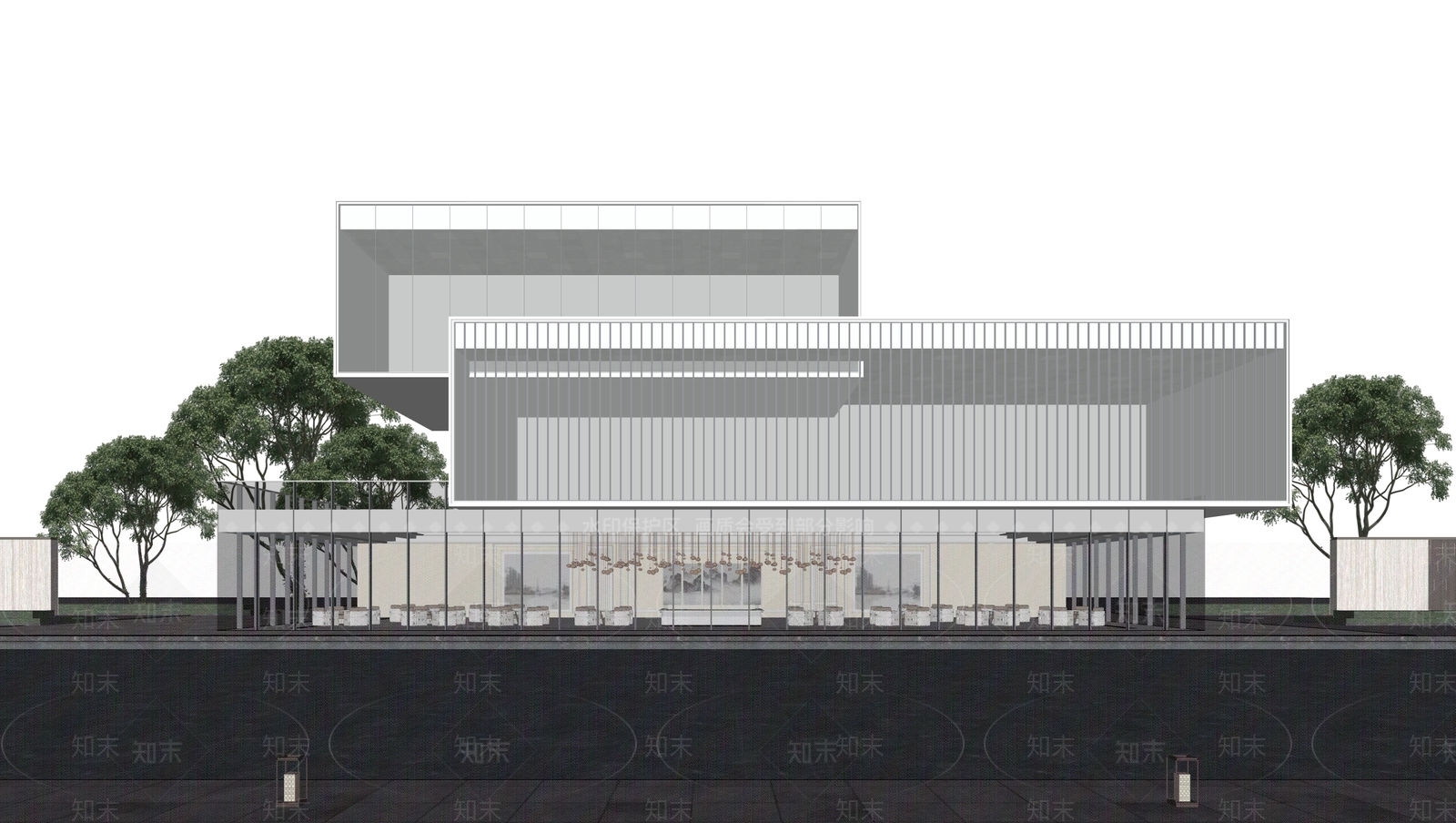 现代售楼处建筑SU模型下载【ID:1200400080】