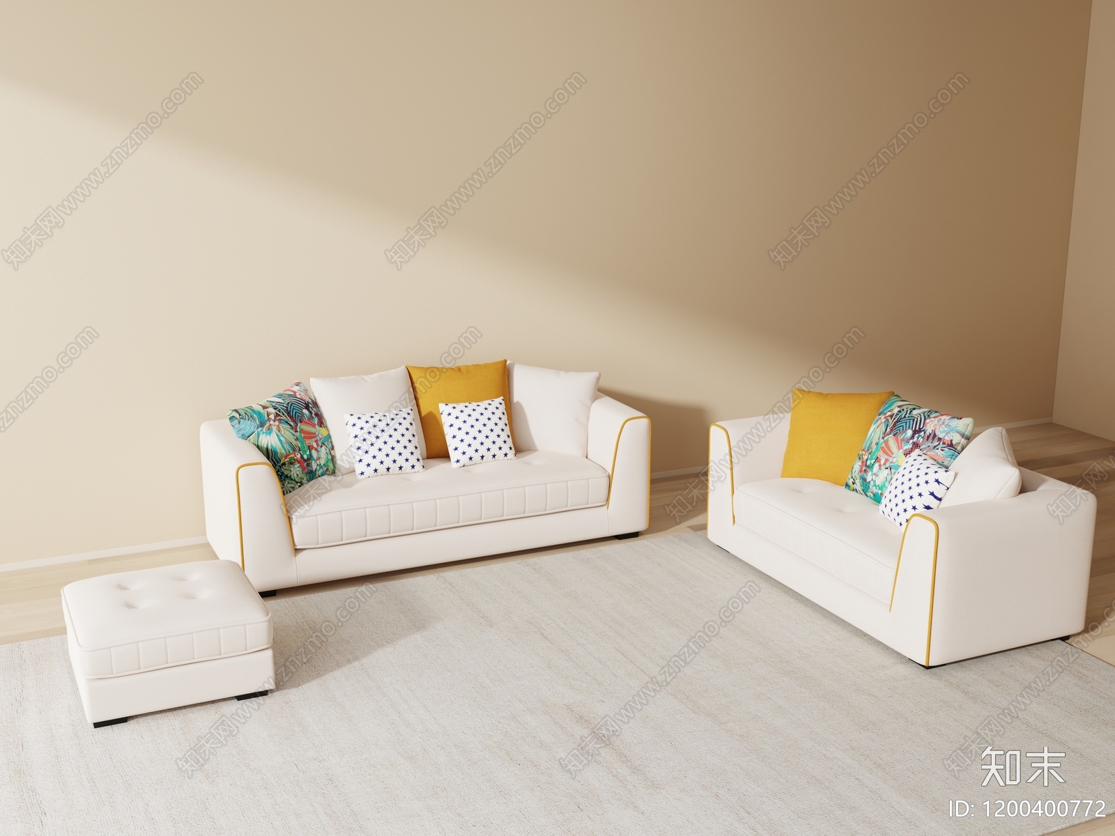 现代新中式沙发组合3D模型下载【ID:1200400772】