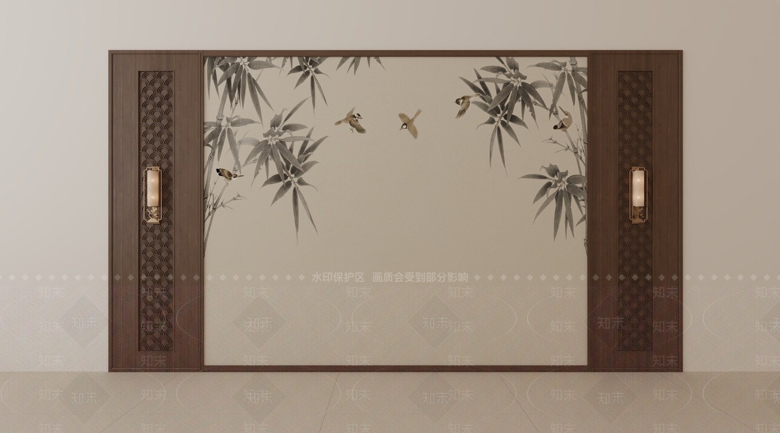 新中式电视背景墙3D模型下载【ID:1200407048】