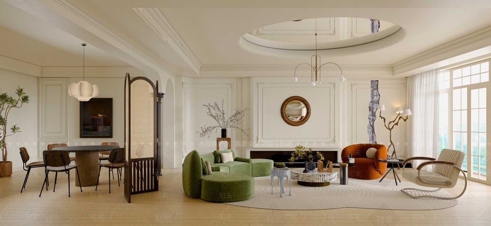 法式中古大平层客餐厅3D模型下载【ID:1200408160】