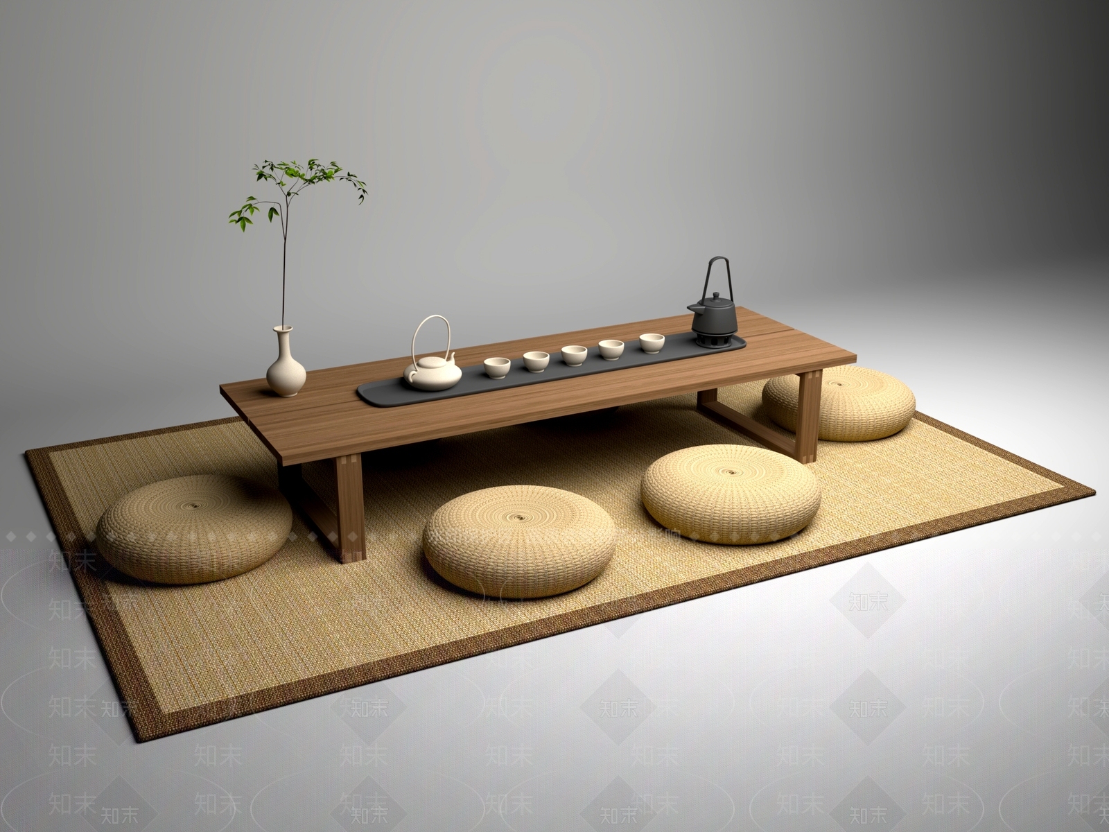 新中式中式茶桌椅3D模型下载【ID:1200412349】