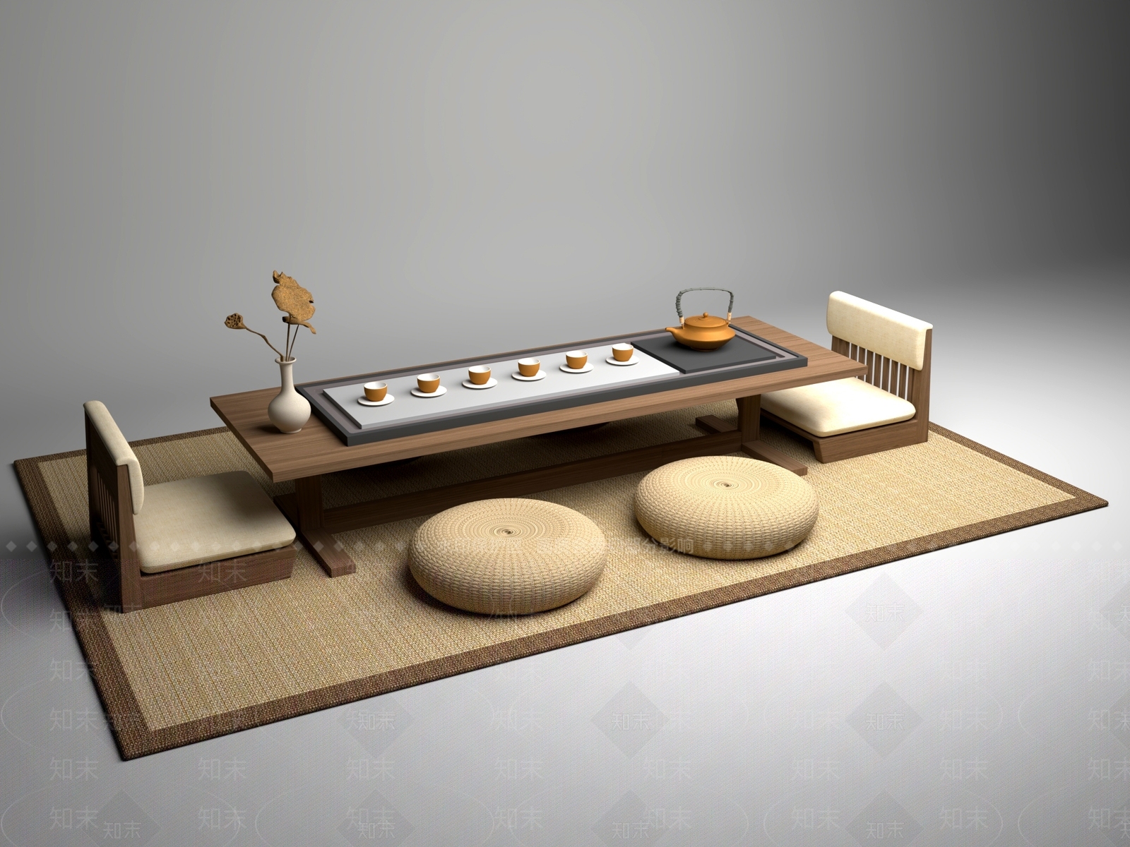 新中式中式茶桌椅3D模型下载【ID:1200412349】