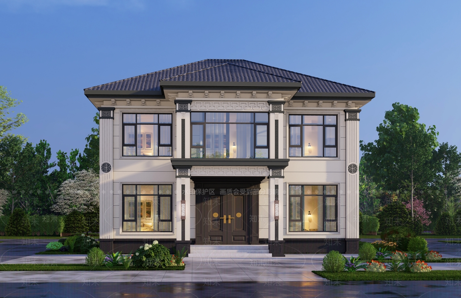 新中式独栋别墅SU模型下载【ID:1200416776】