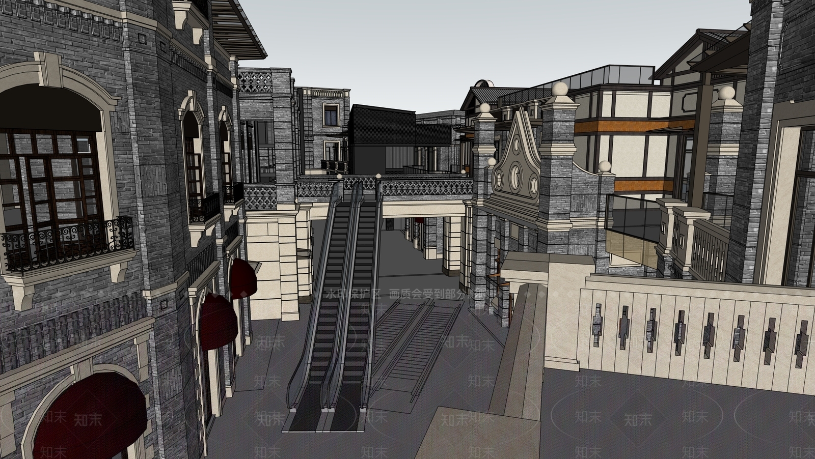 中式新中式商业街SU模型下载【ID:1200417004】