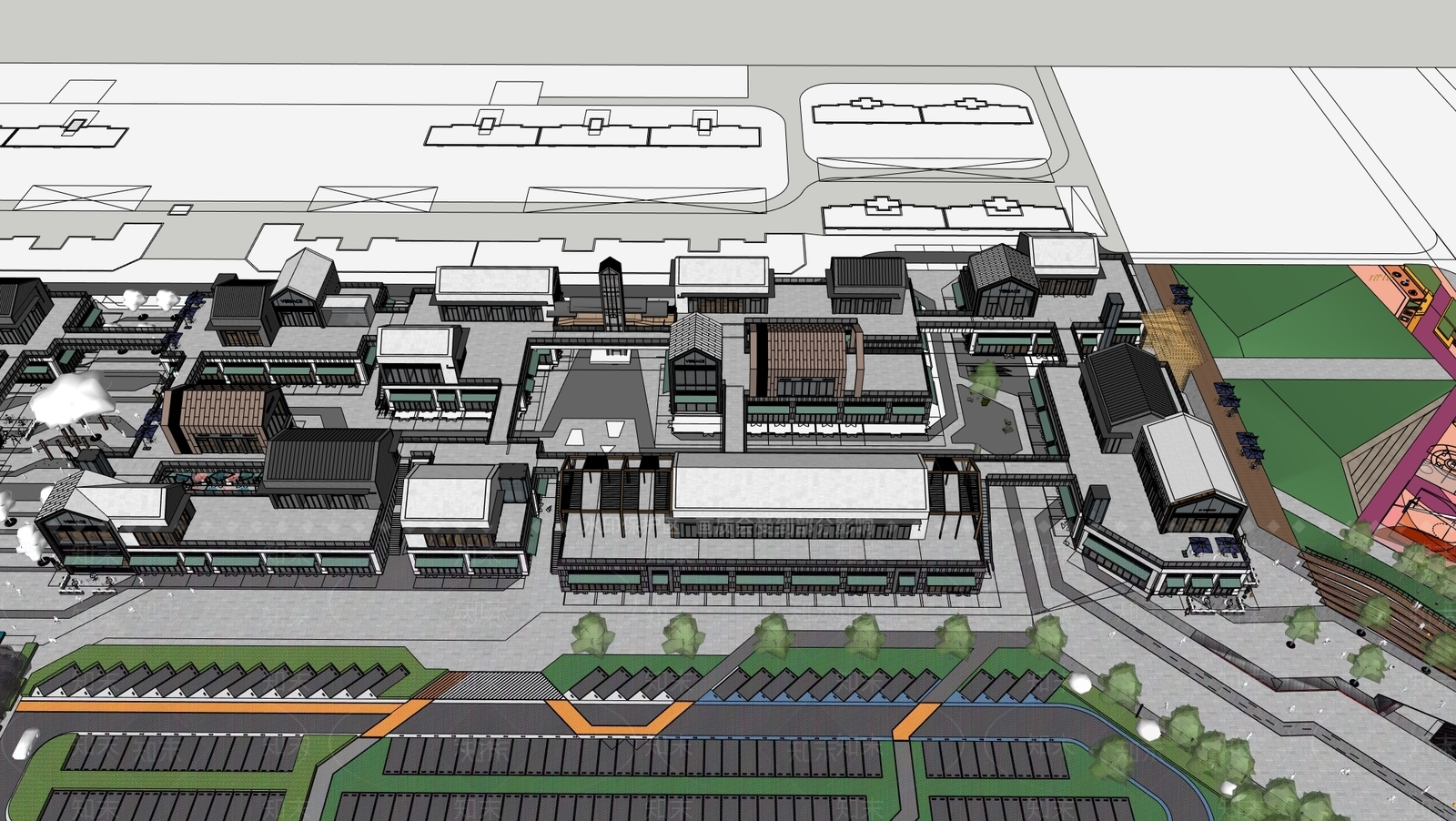 现代商业街SU模型下载【ID:1200417276】
