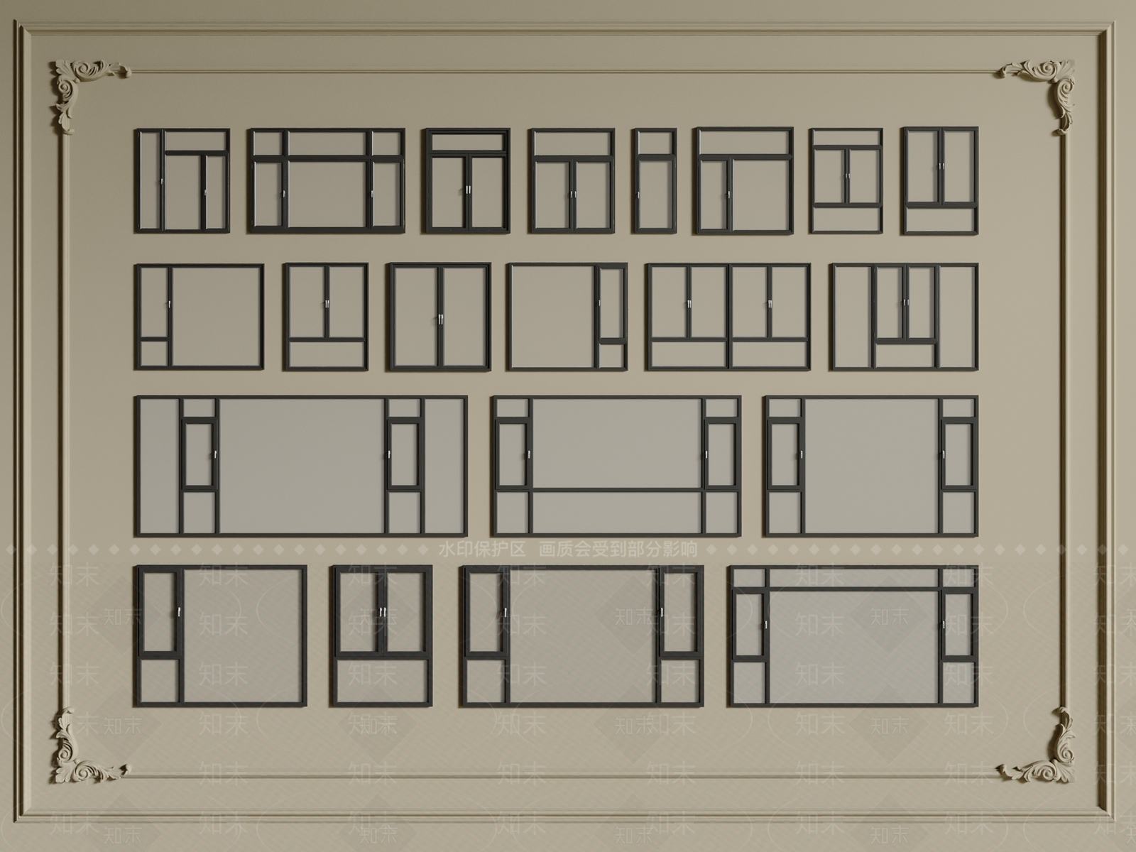 现代平开窗3D模型下载【ID:1200417529】