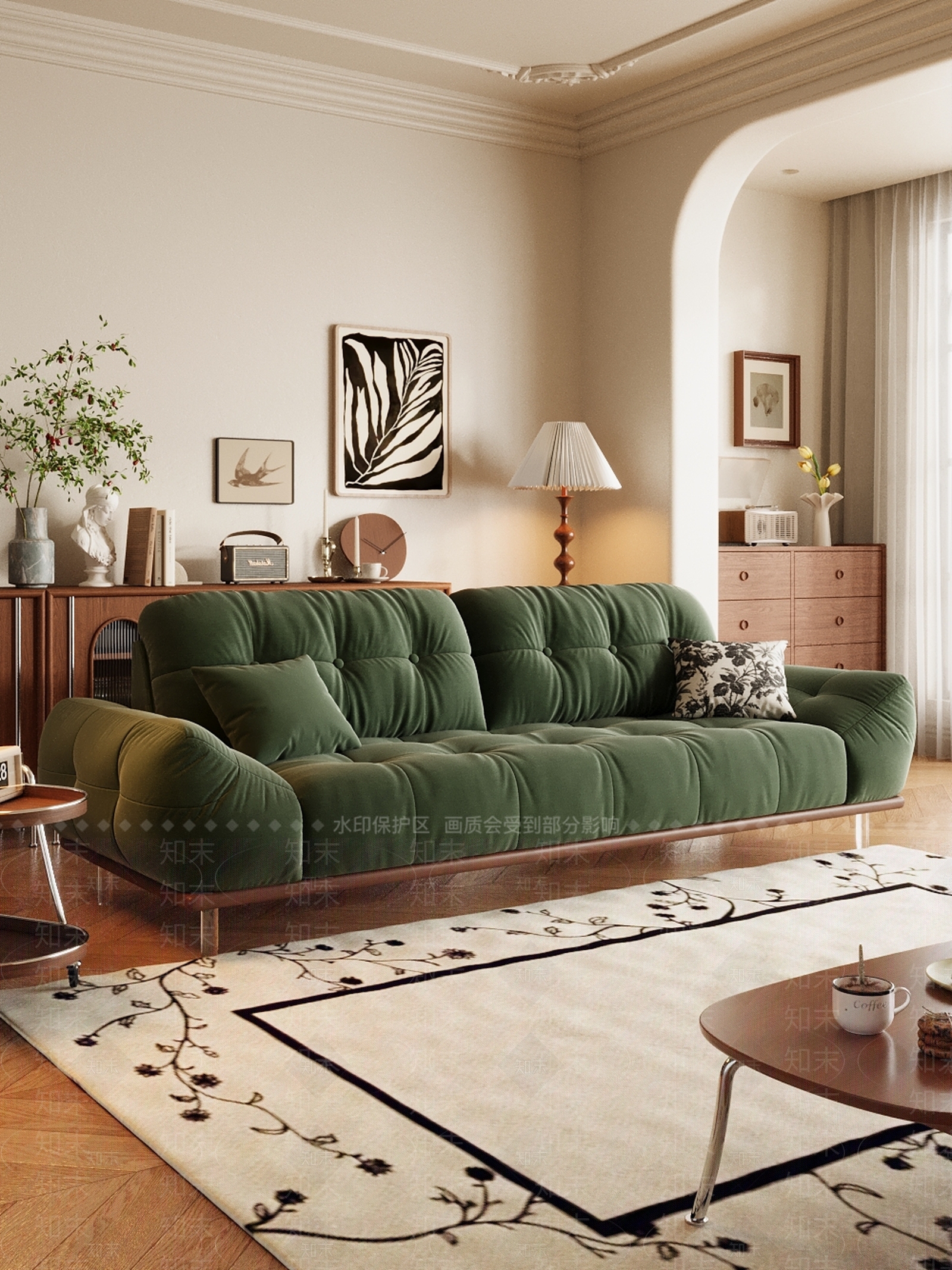 法式奶油双人沙发3D模型下载【ID:1200419175】