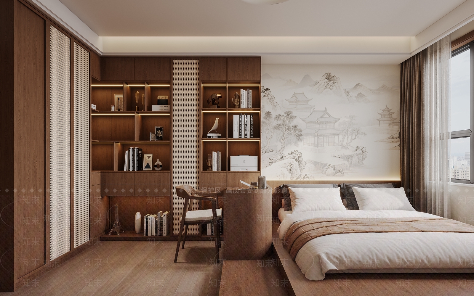 新中式榻榻米卧室3D模型下载【ID:1200423423】