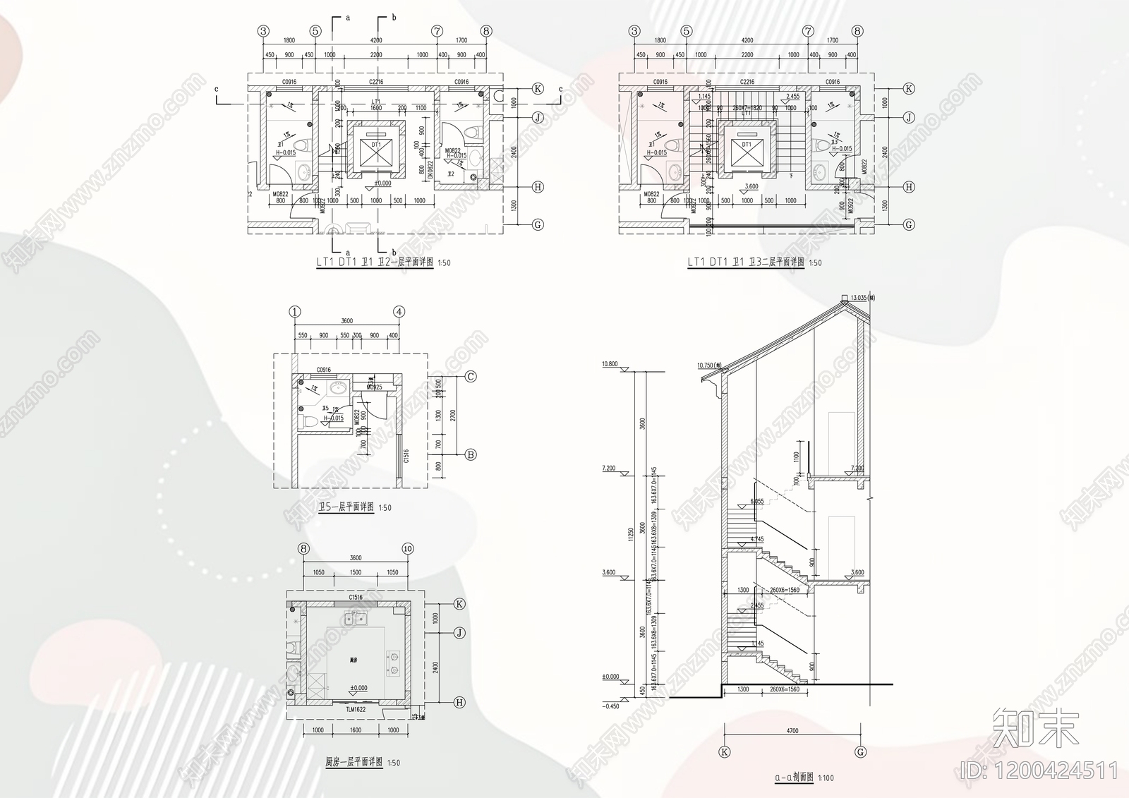 中式别墅建筑cad施工图下载【ID:1200424511】