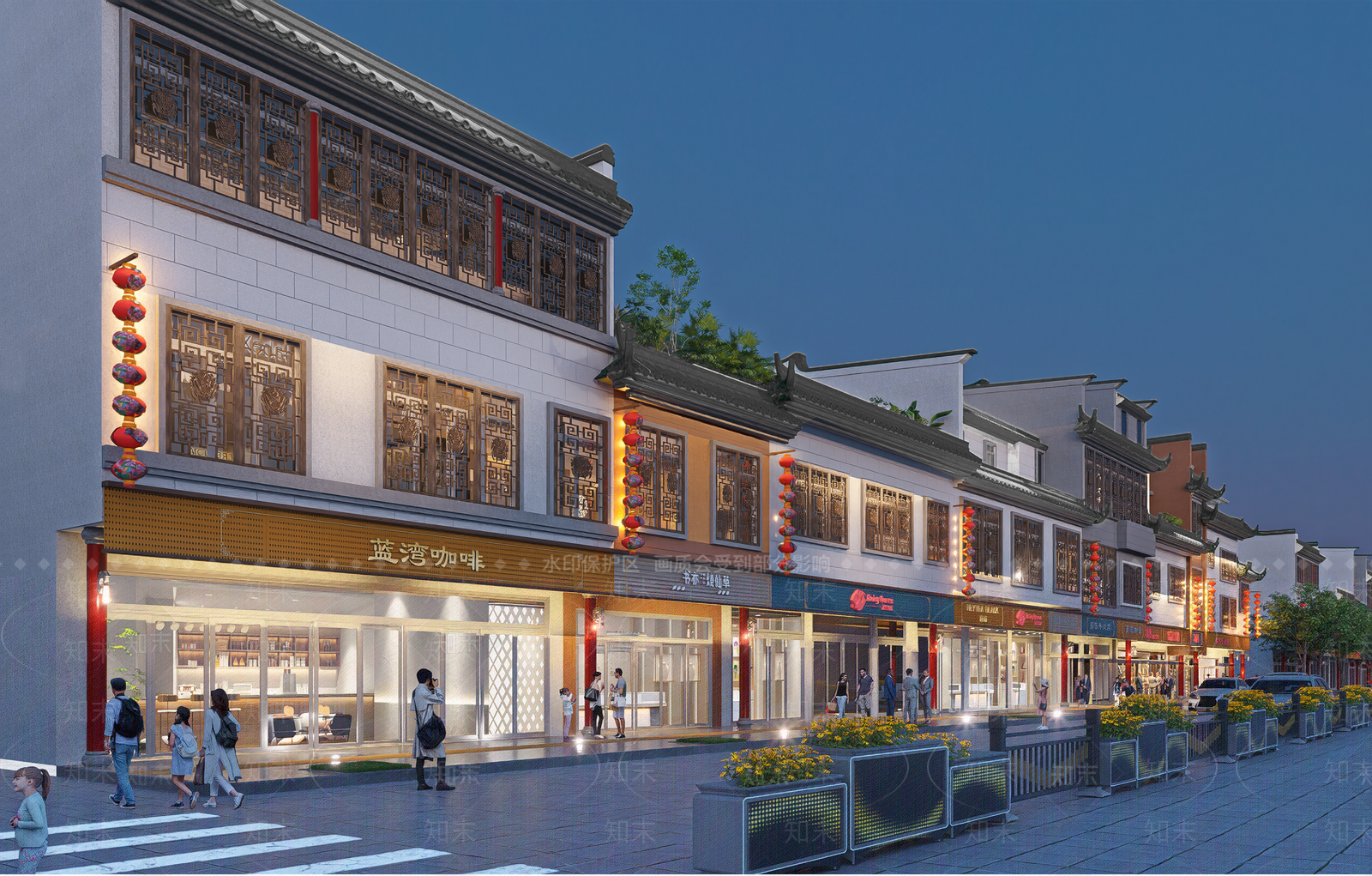 现代新中式商业街SU模型下载【ID:1200427312】