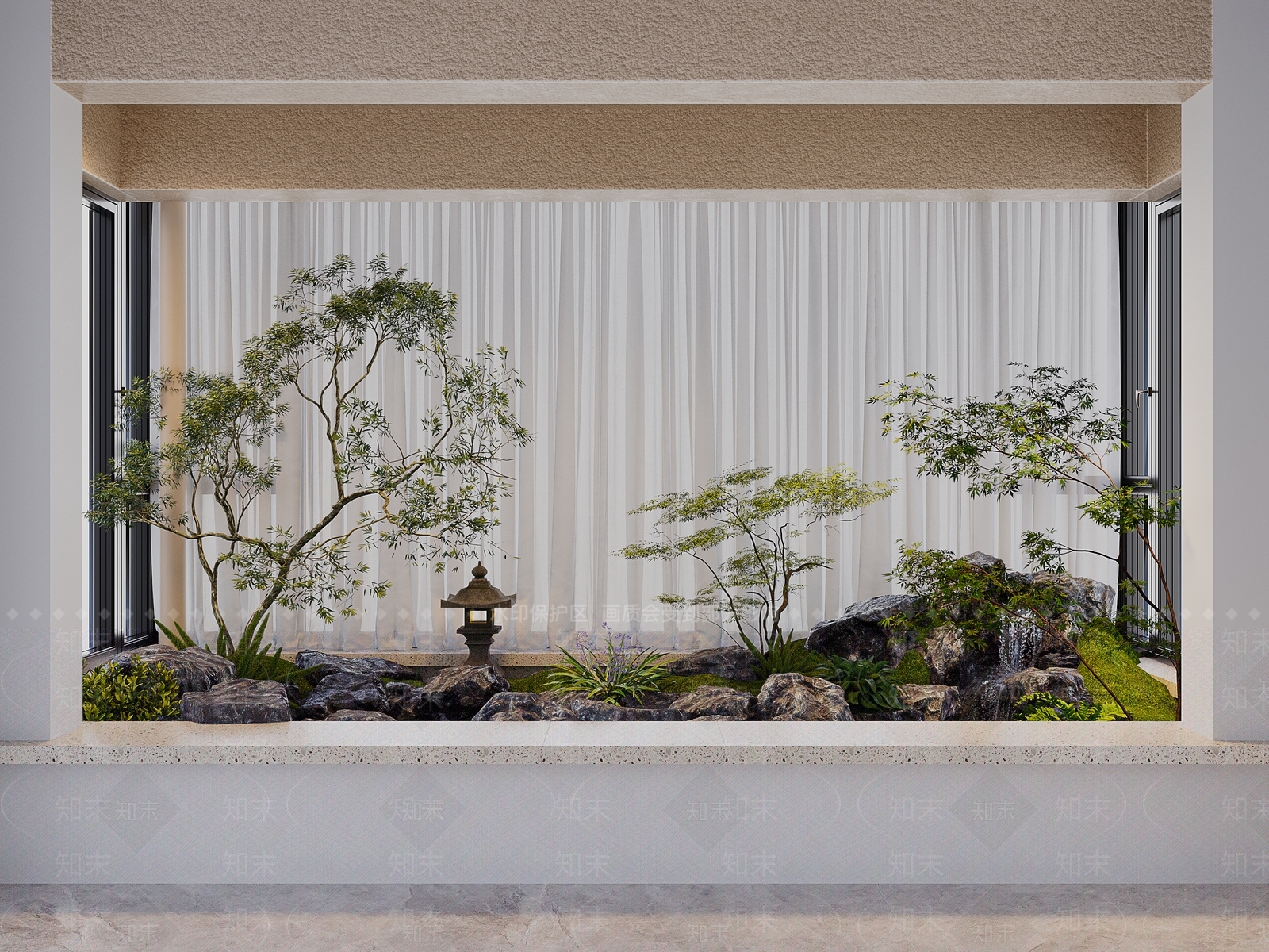 现代室内景观3D模型渲染效果图