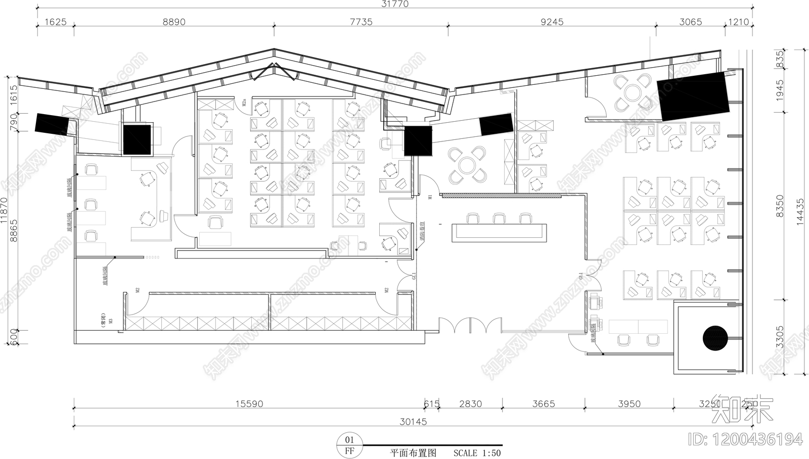 现代整体办公空间cad施工图下载【ID:1200436194】