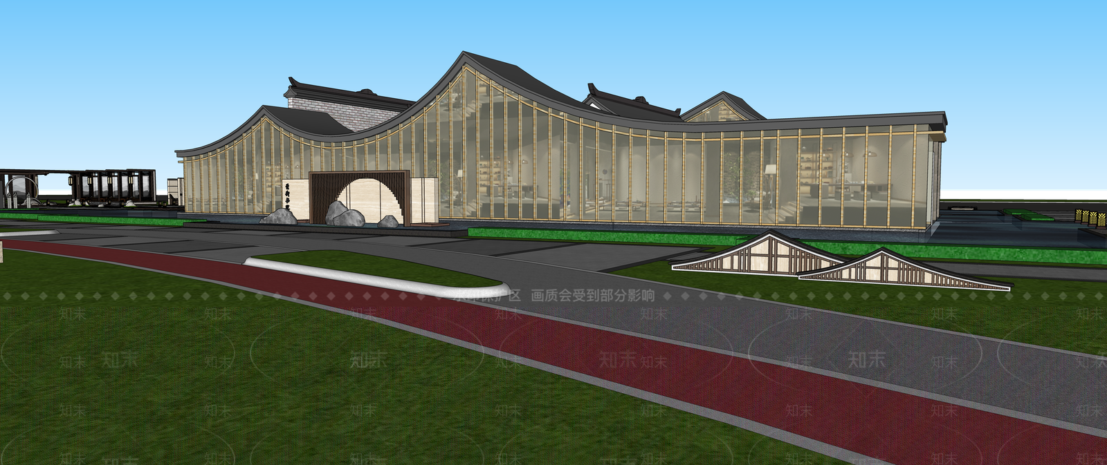新中式中式景观公园SU模型下载【ID:1200436309】