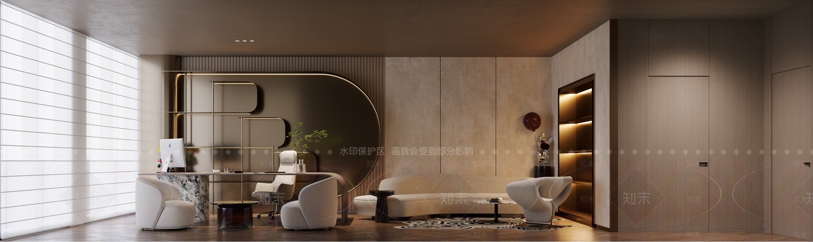现代办公室3D模型渲染效果图