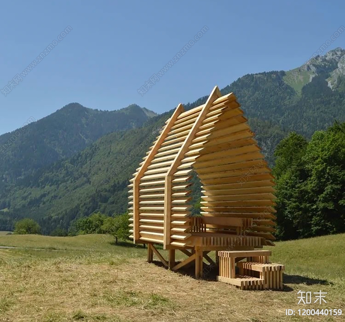 现代原木观景平台SU模型下载【ID:1200440159】