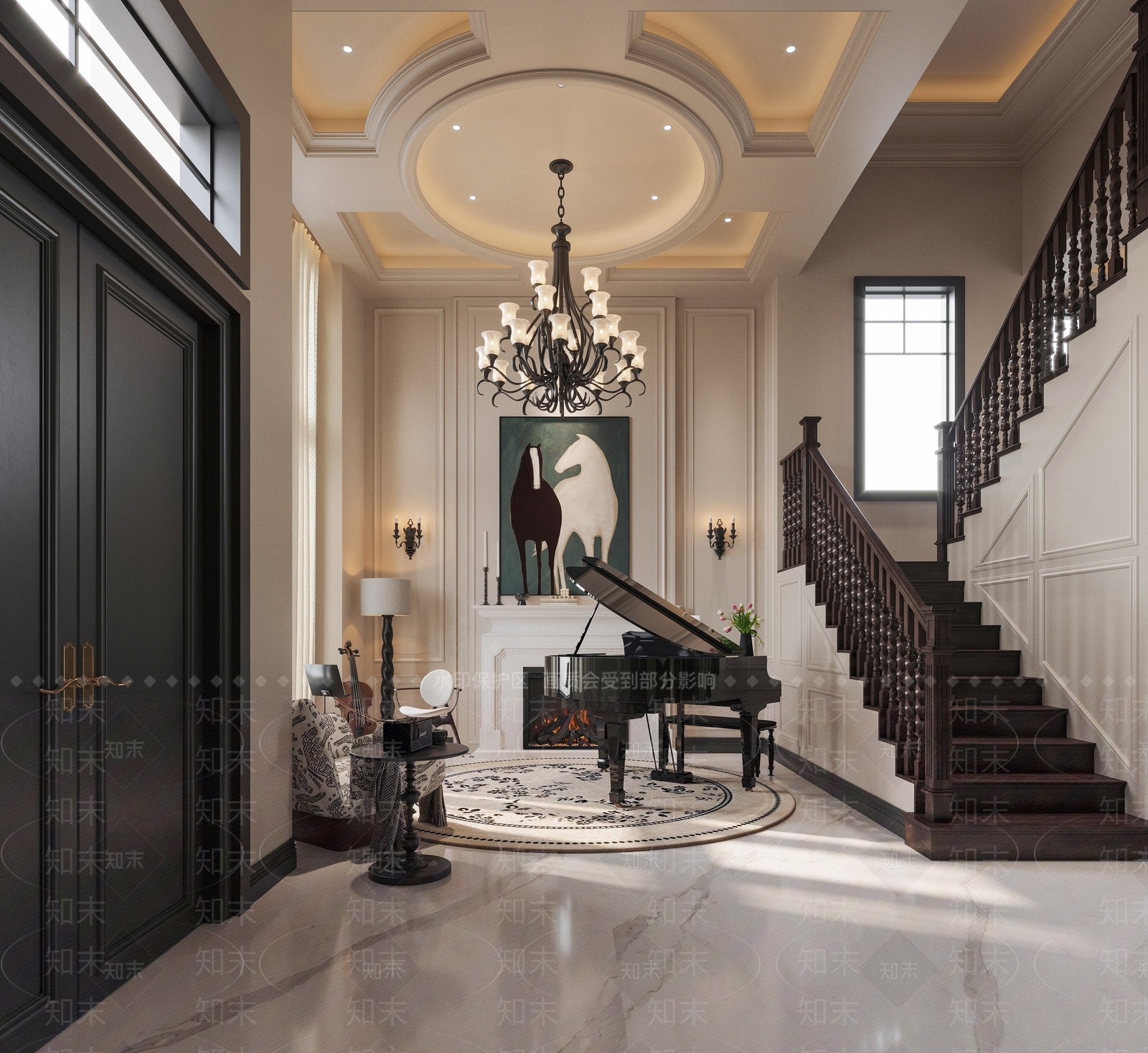 法式简约别墅客厅3D模型下载【ID:1200449715】