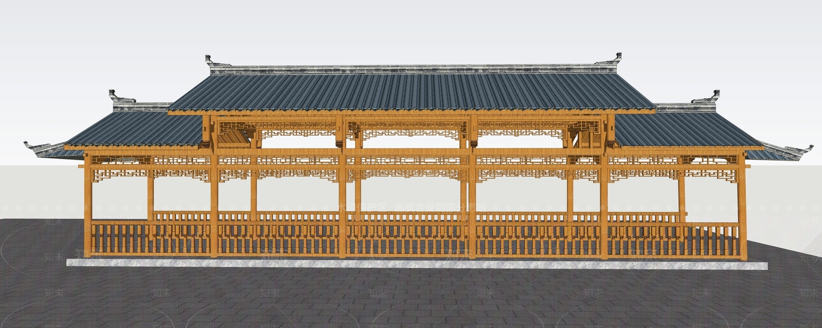 新中式中式廊架SU模型下载【ID:1200450603】