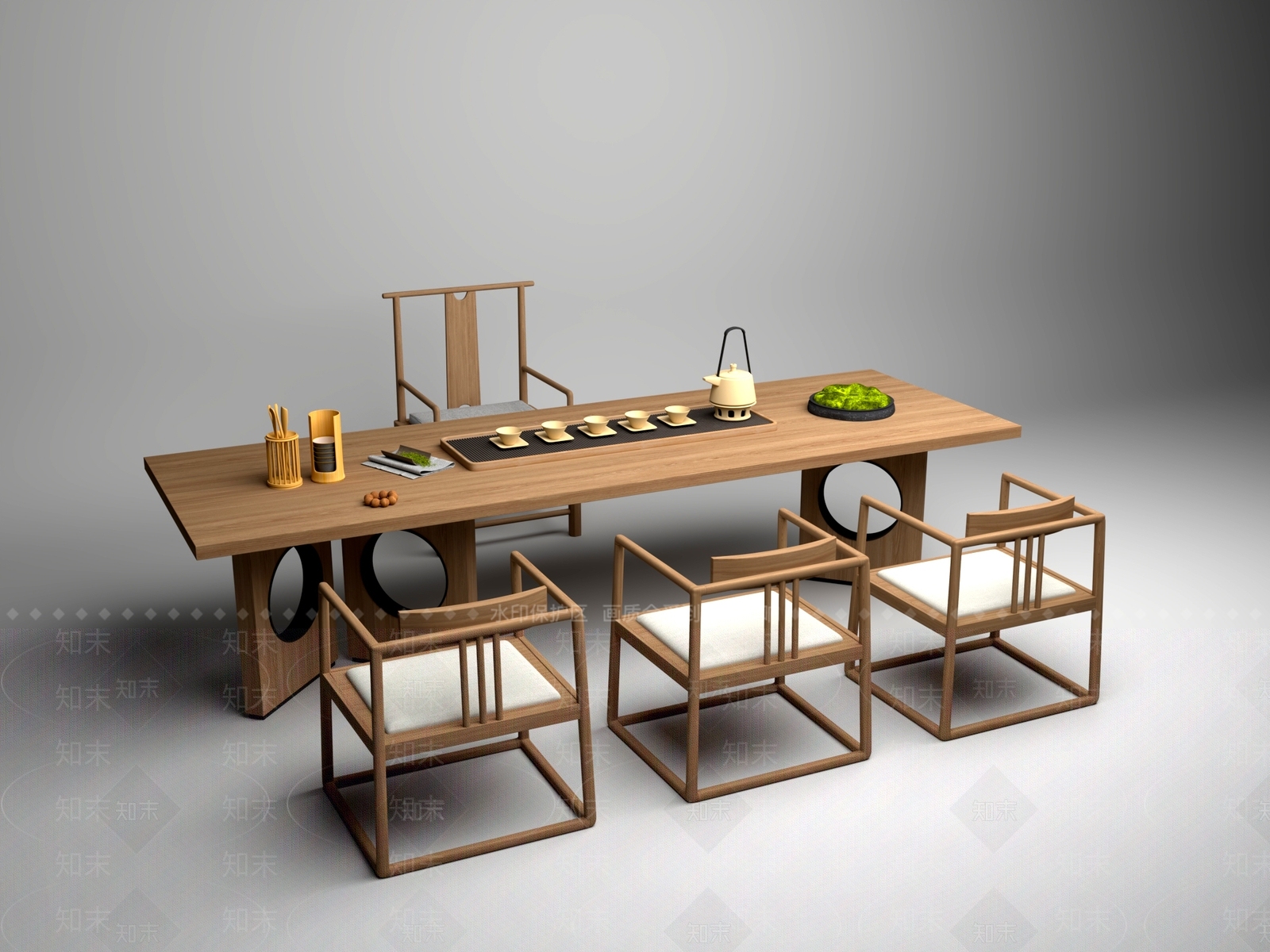 新中式中式茶桌椅3D模型下载【ID:1200453788】