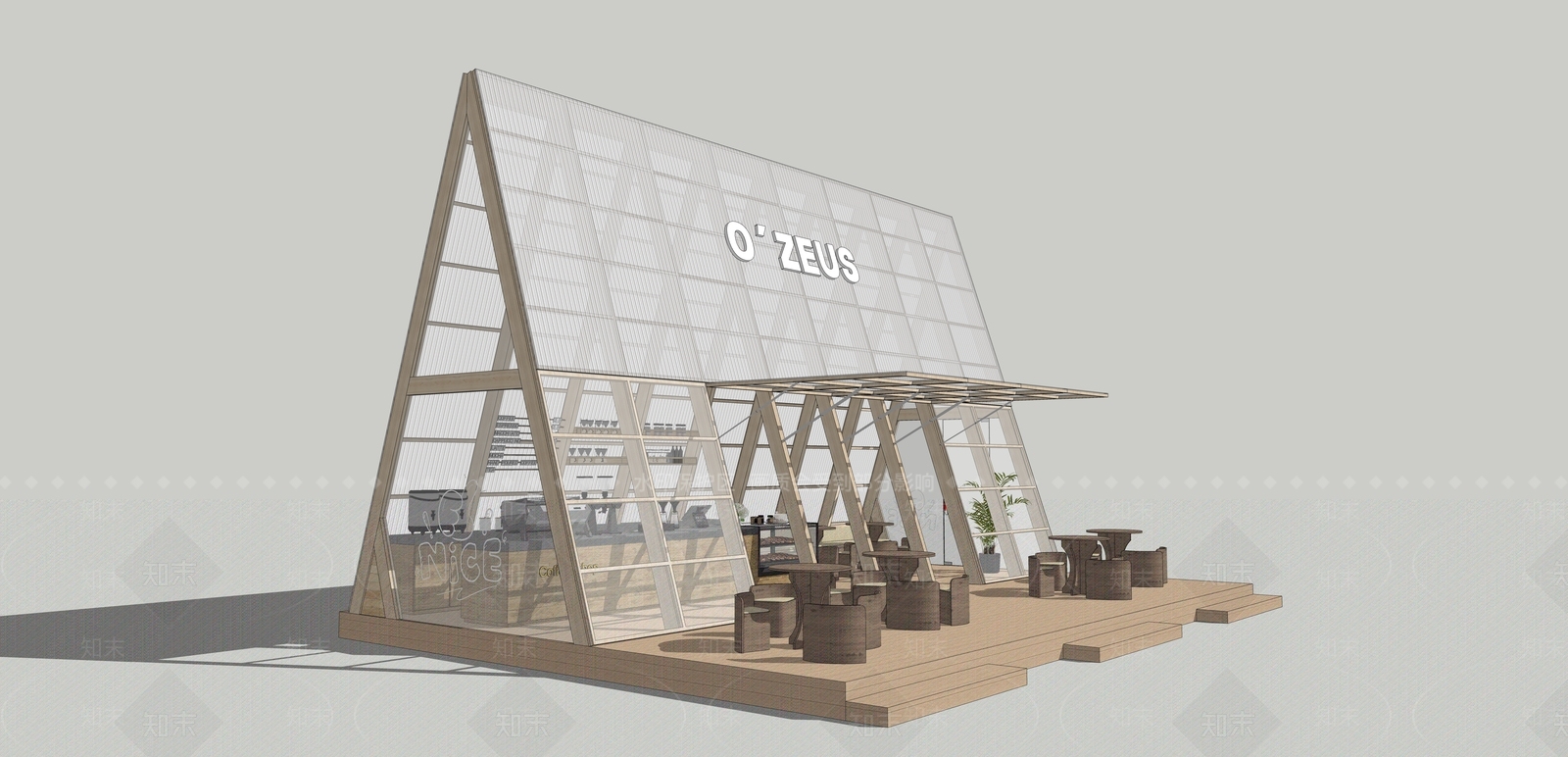 现代原木咖啡厅SU模型下载【ID:1200460910】