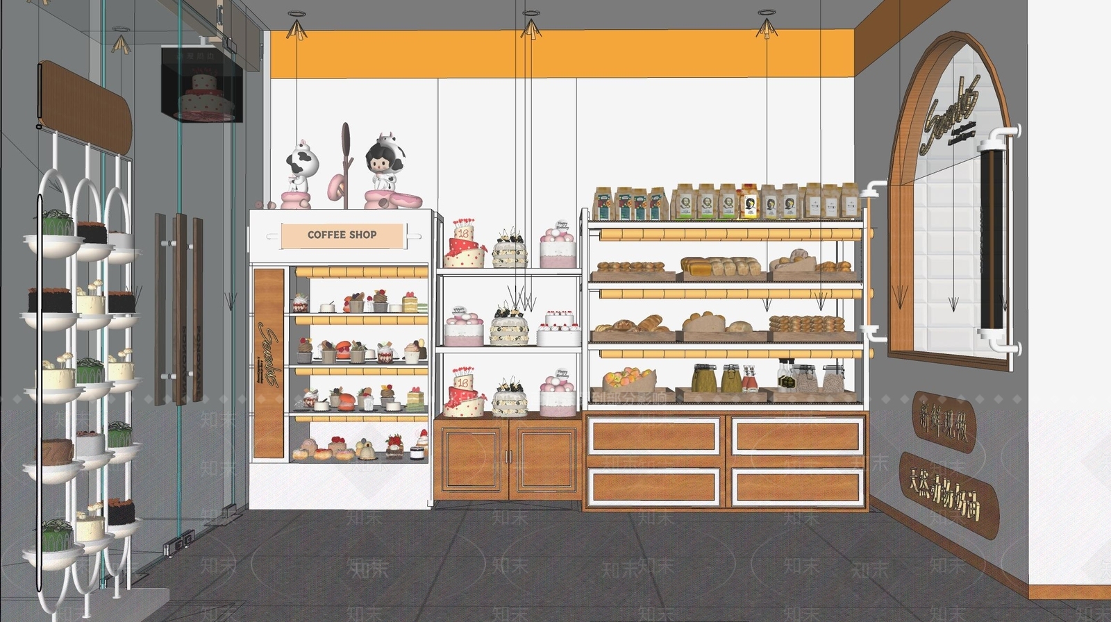 奶油简约甜品面包店SU模型下载【ID:1200464354】