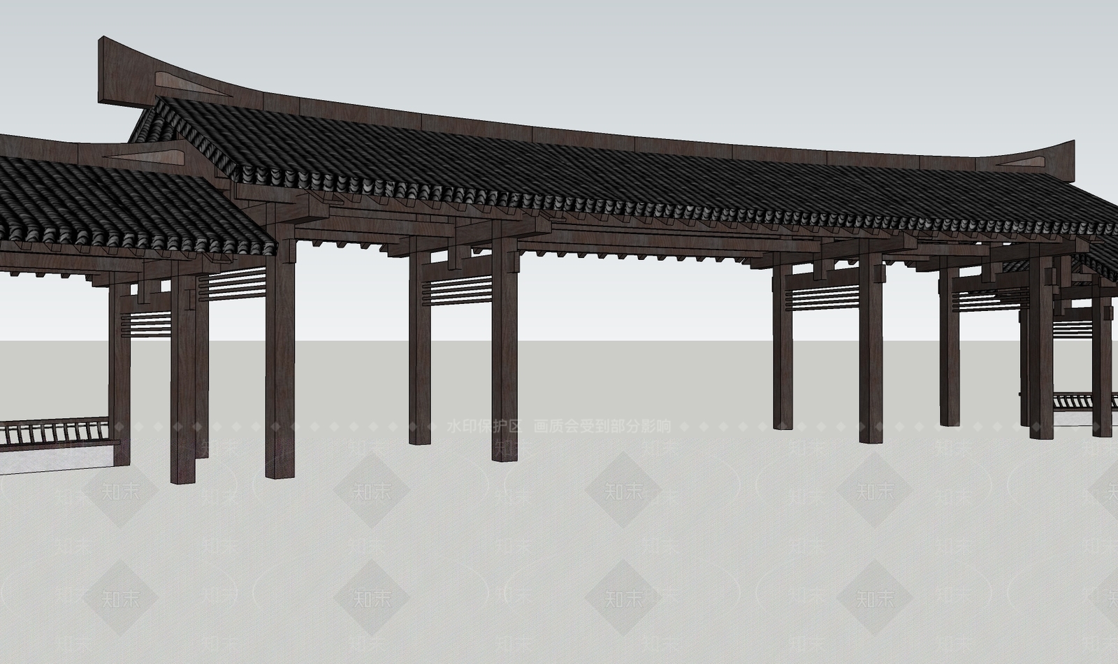 中式廊架SU模型下载【ID:1200464430】