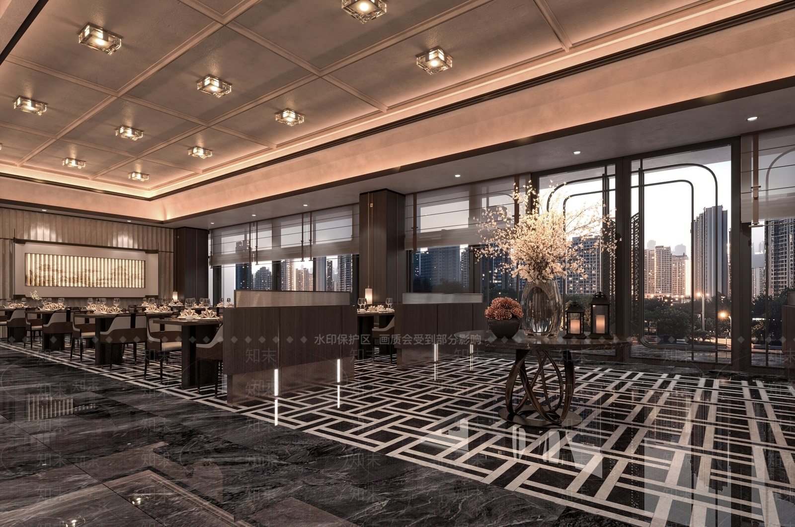 新中式轻奢中餐厅3D模型下载【ID:1200464830】