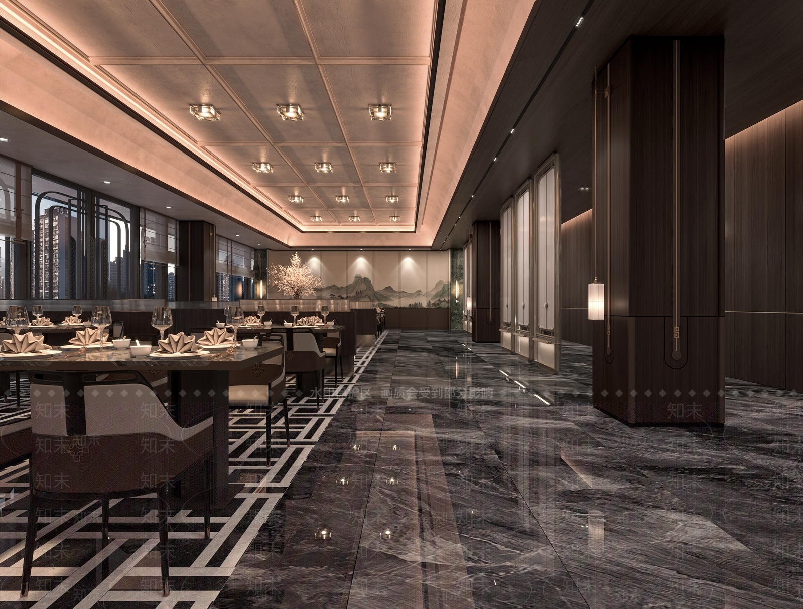 新中式轻奢中餐厅3D模型下载【ID:1200464830】