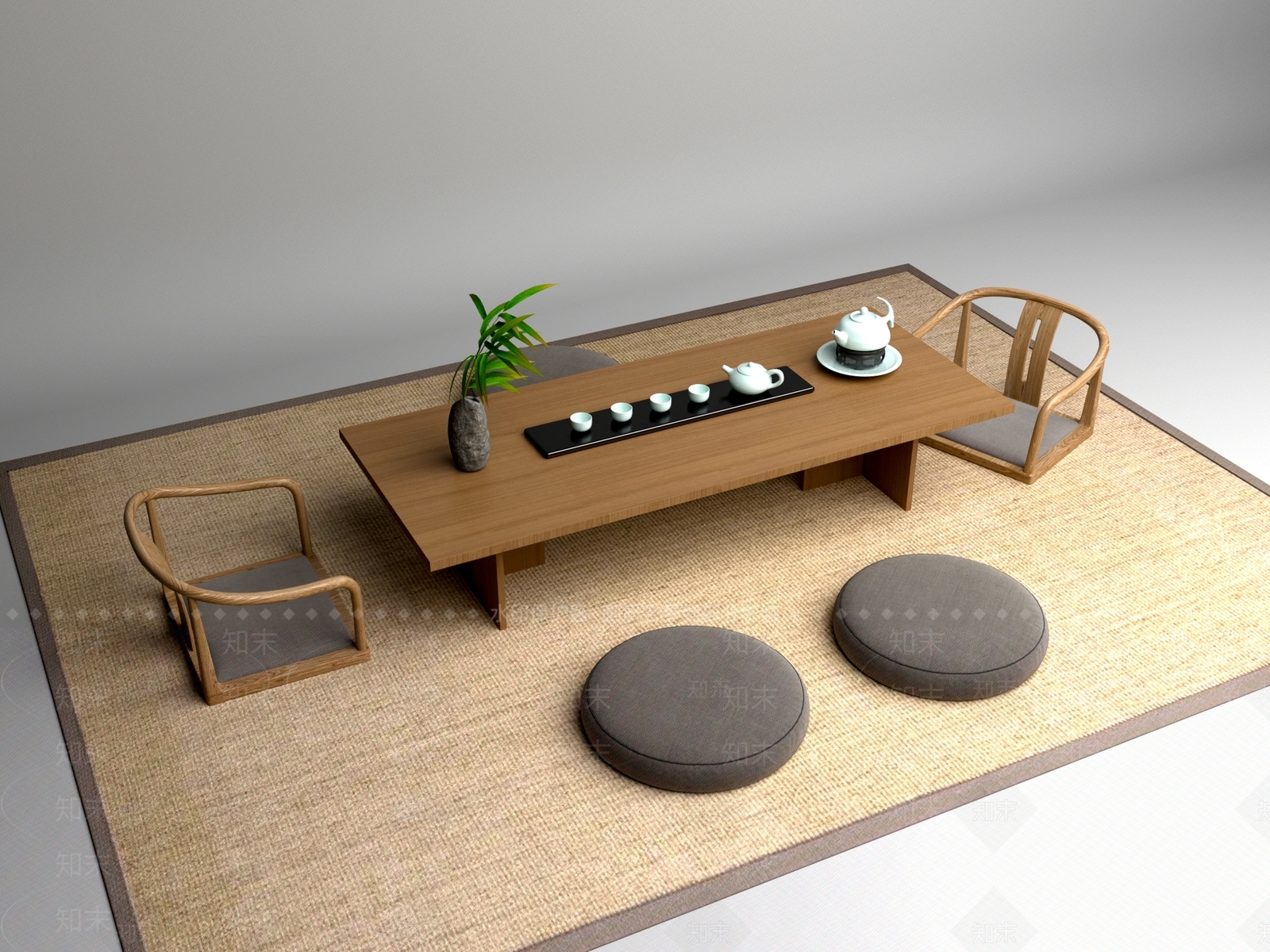 新中式中式茶桌椅3D模型下载【ID:1200465170】