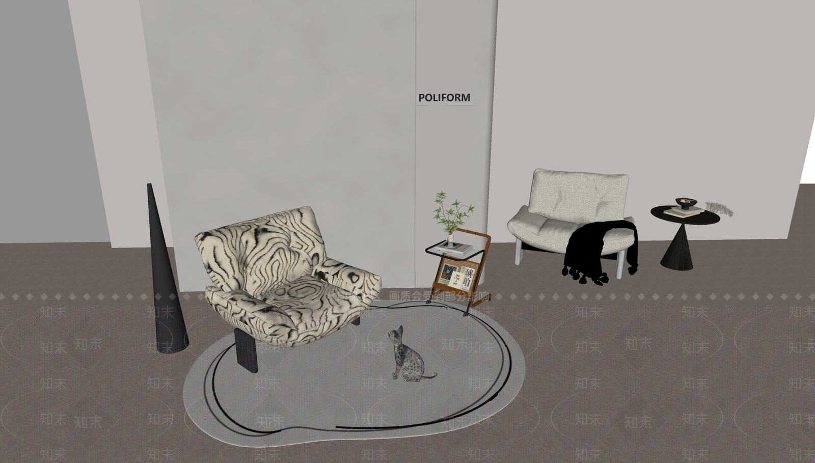 现代意式单人沙发SU模型下载【ID:1200468921】