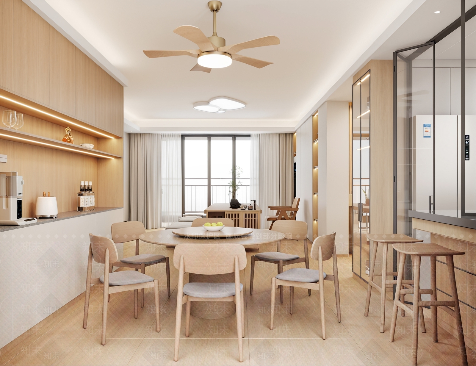 原木现代家居客厅3D模型下载【ID:1200475635】
