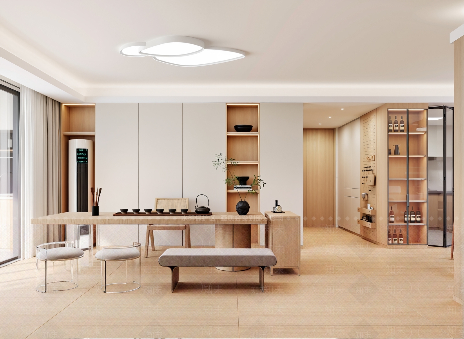 原木现代家居客厅3D模型下载【ID:1200475635】