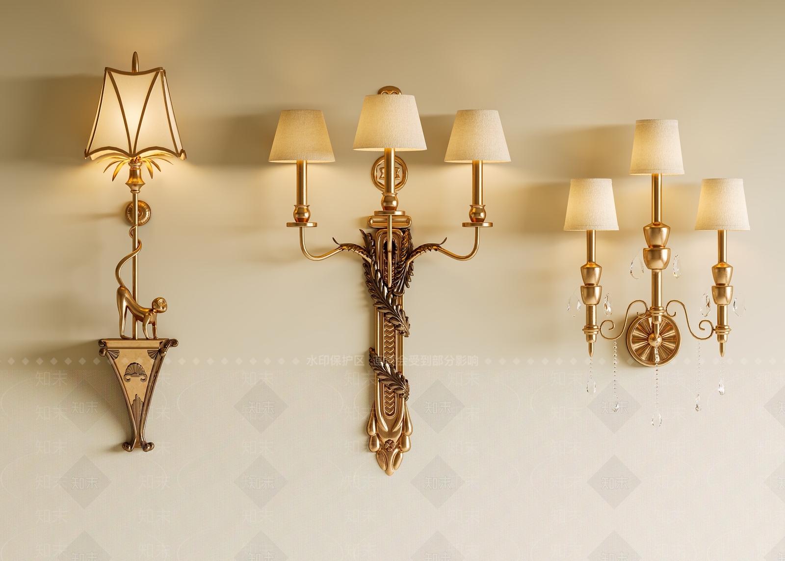法式美式壁灯3D模型下载【ID:1200477889】