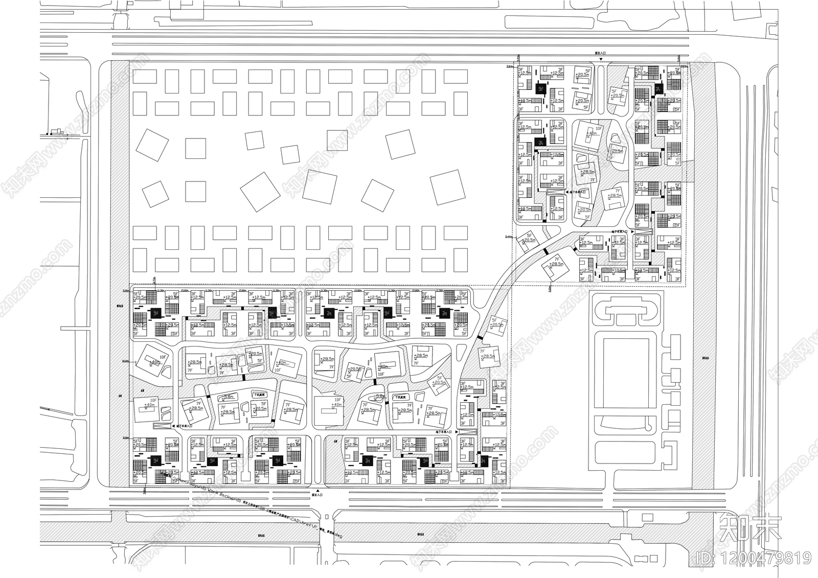 现代产业园建筑cad施工图下载【ID:1200479819】
