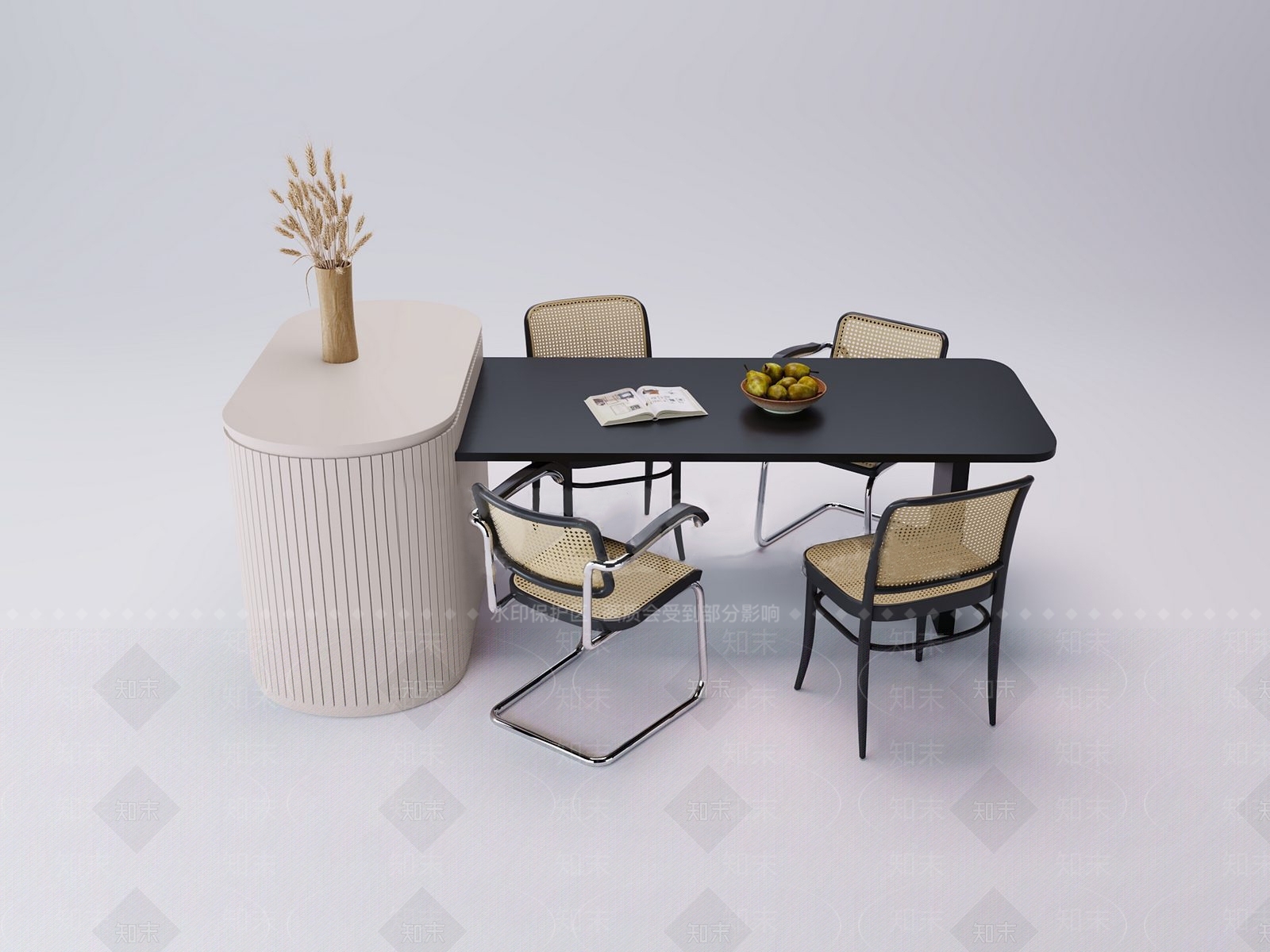 侘寂简约餐桌3D模型下载【ID:1200480346】
