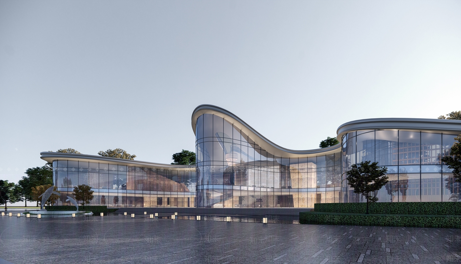 现代展览馆建筑SU模型下载【ID:1200481929】