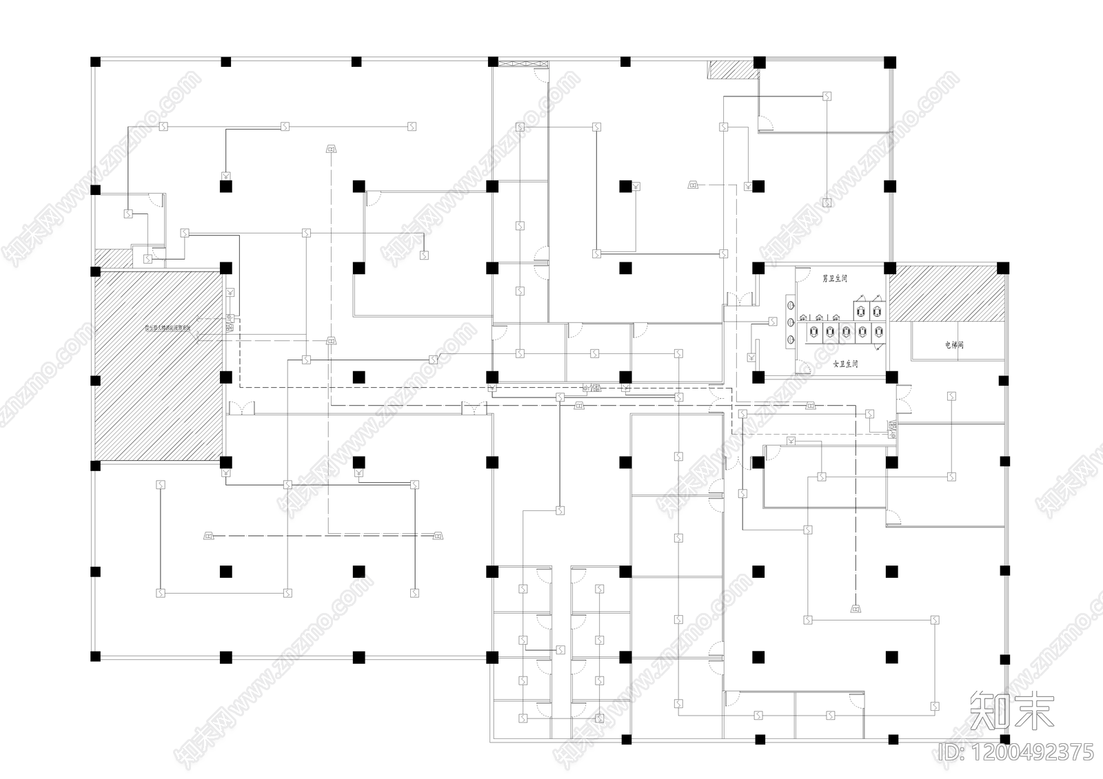 现代开放办公室施工图下载【ID:1200492375】