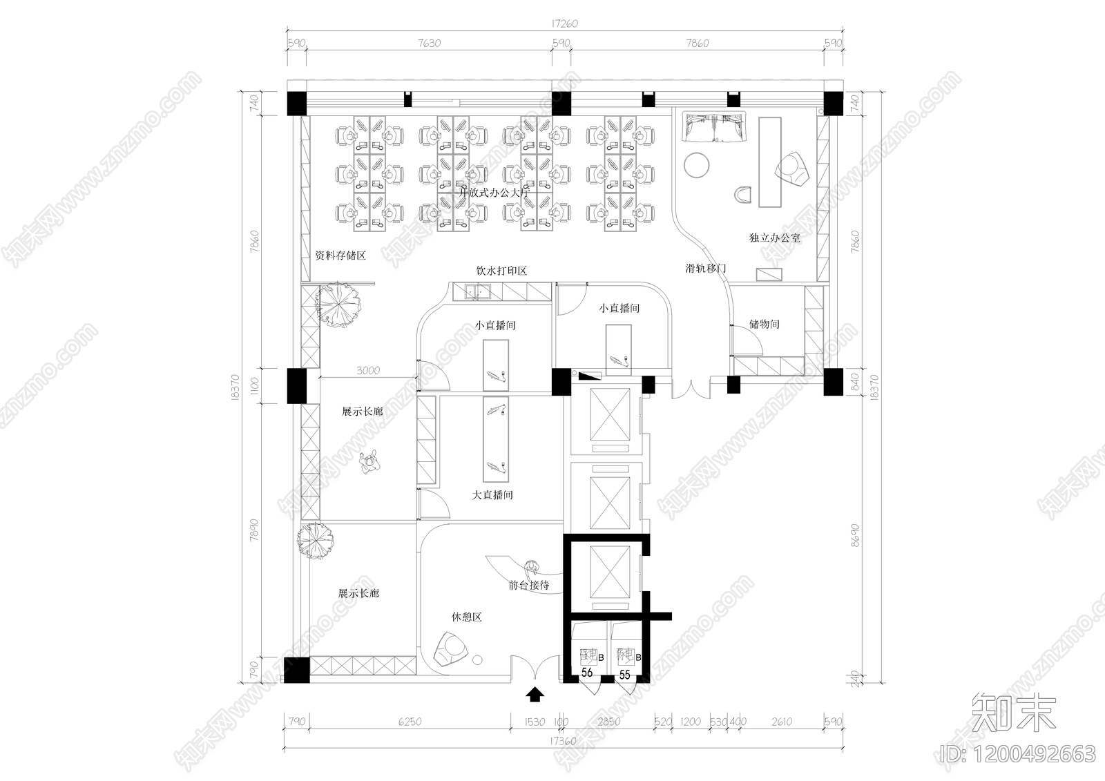 现代直播间cad施工图下载【ID:1200492663】