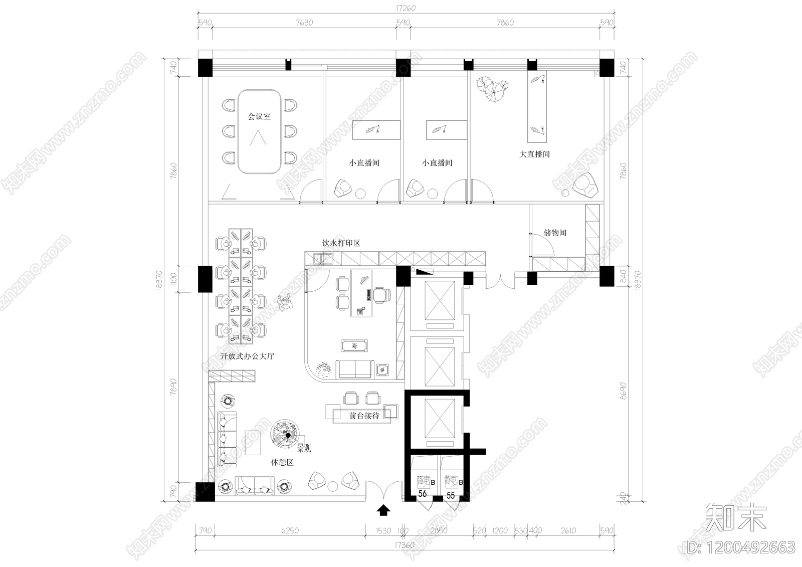 现代直播间cad施工图下载【ID:1200492663】