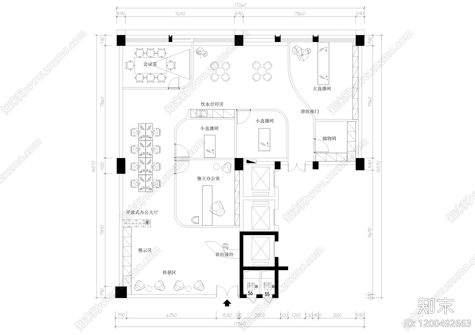现代直播间cad施工图下载【ID:1200492663】