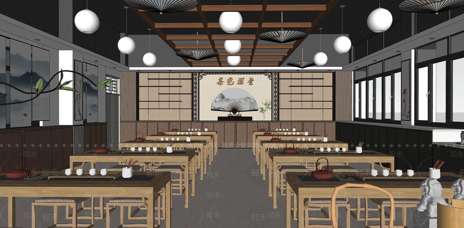 新中式中式其他学校空间SU模型下载【ID:1200493437】