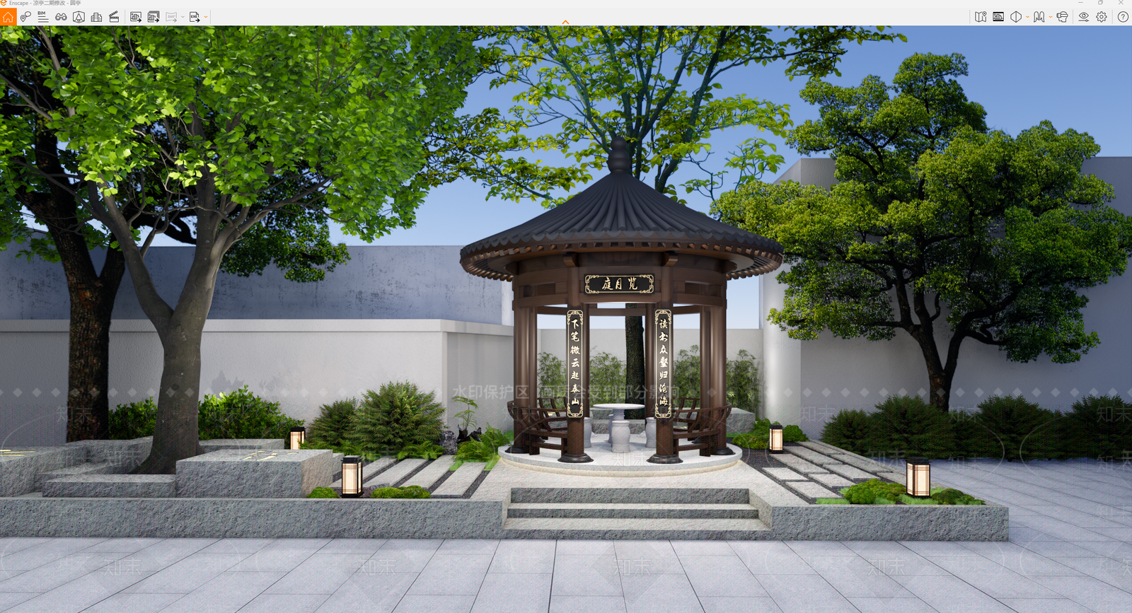 新中式中古古建筑SU模型下载【ID:1200618997】