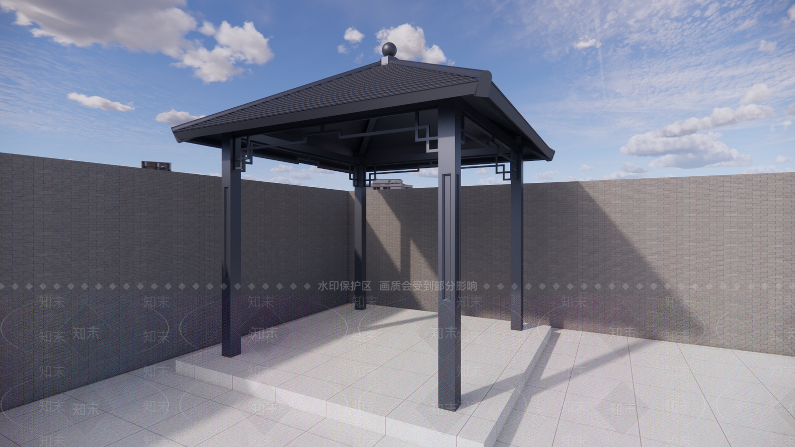 新中式现代古建筑SU模型下载【ID:1200500347】