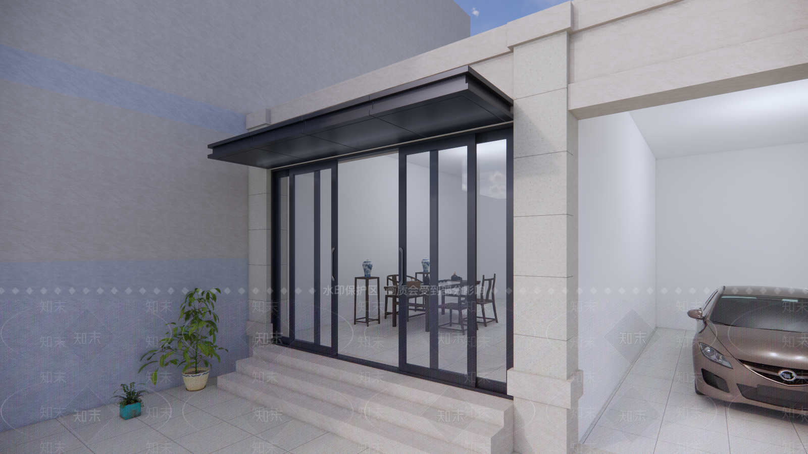 新中式现代雨棚SU模型下载【ID:1200500437】