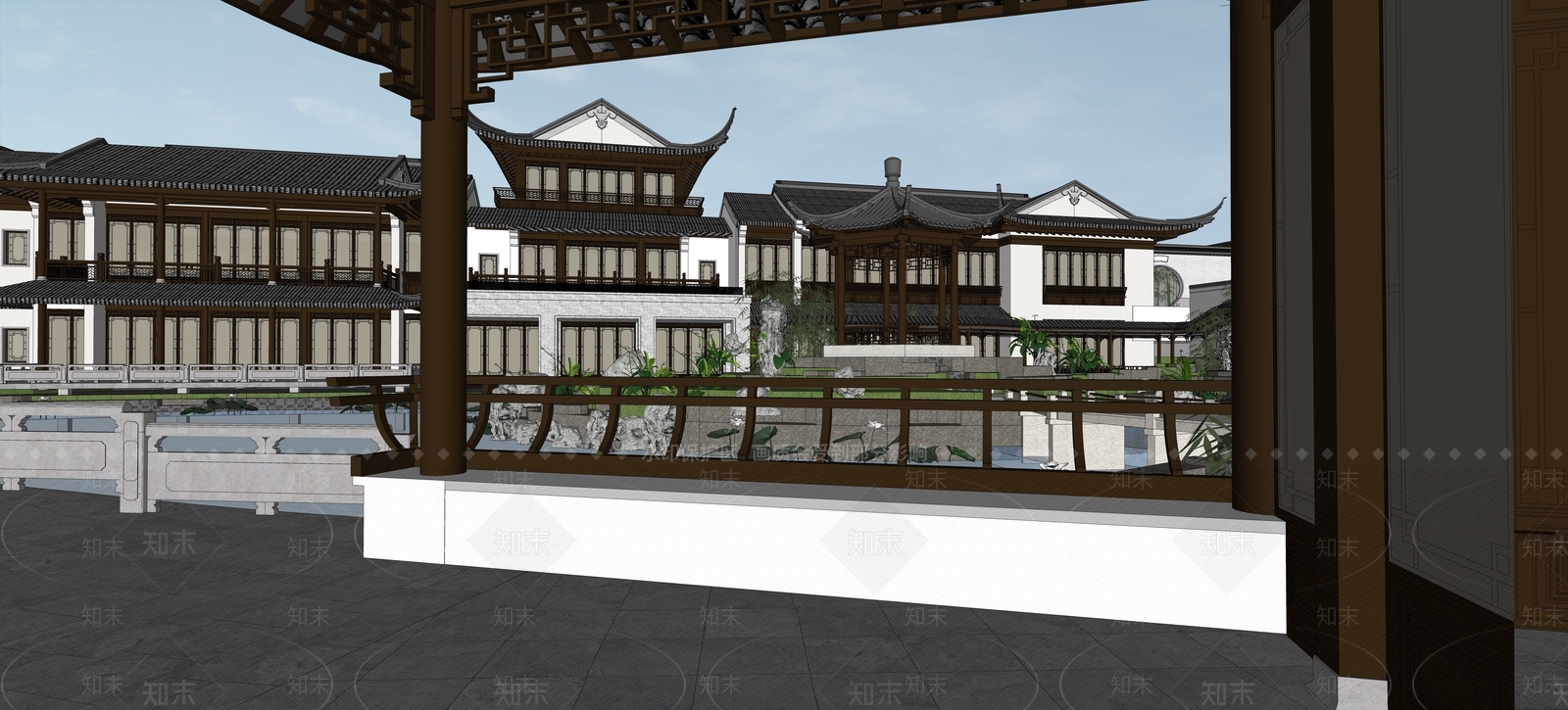 中式新中式售楼处建筑SU模型下载【ID:1200501252】