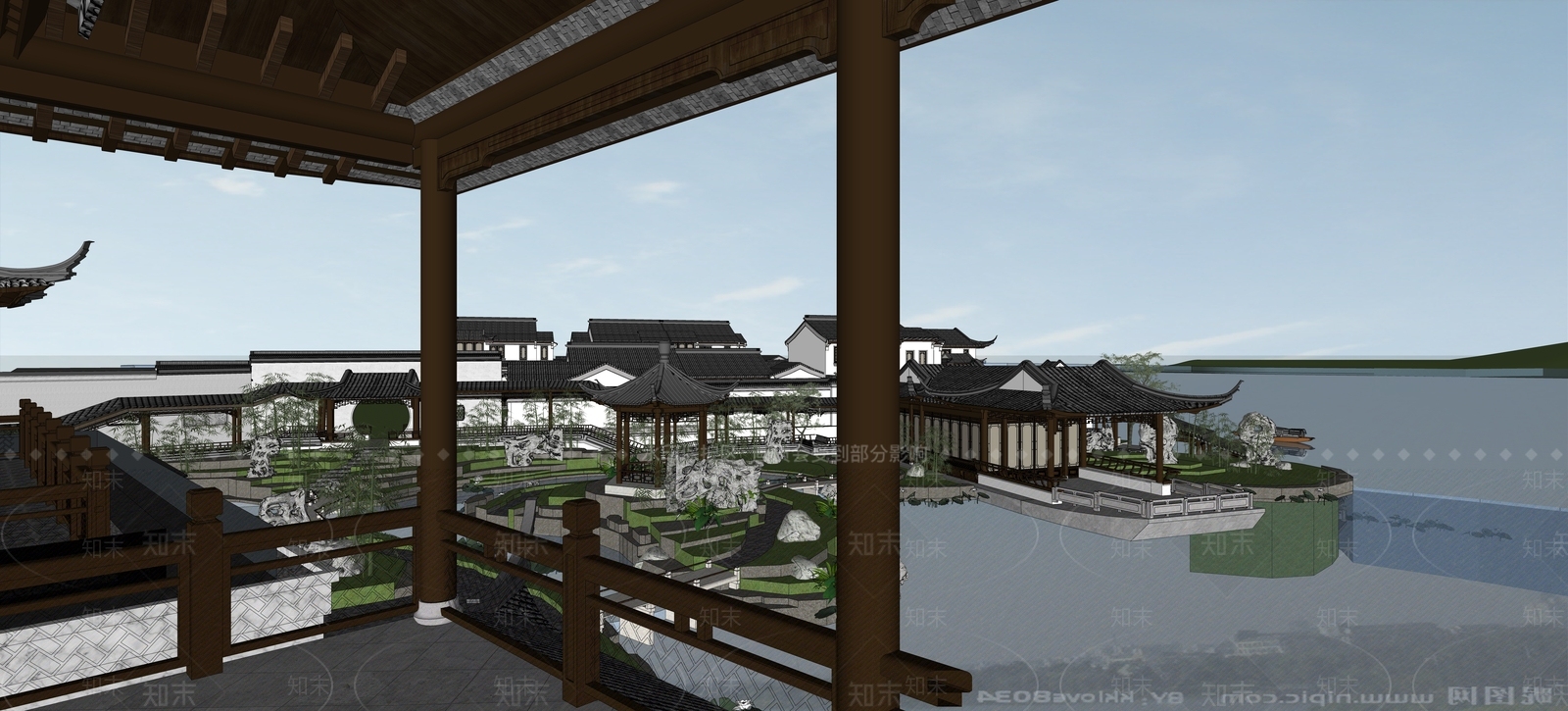 中式新中式售楼处建筑SU模型下载【ID:1200501252】