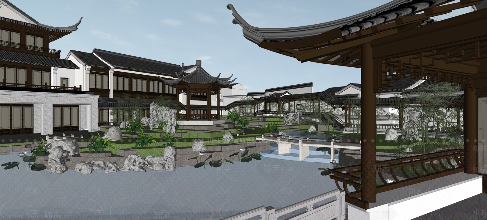 中式新中式售楼处建筑SU模型下载【ID:1200501252】