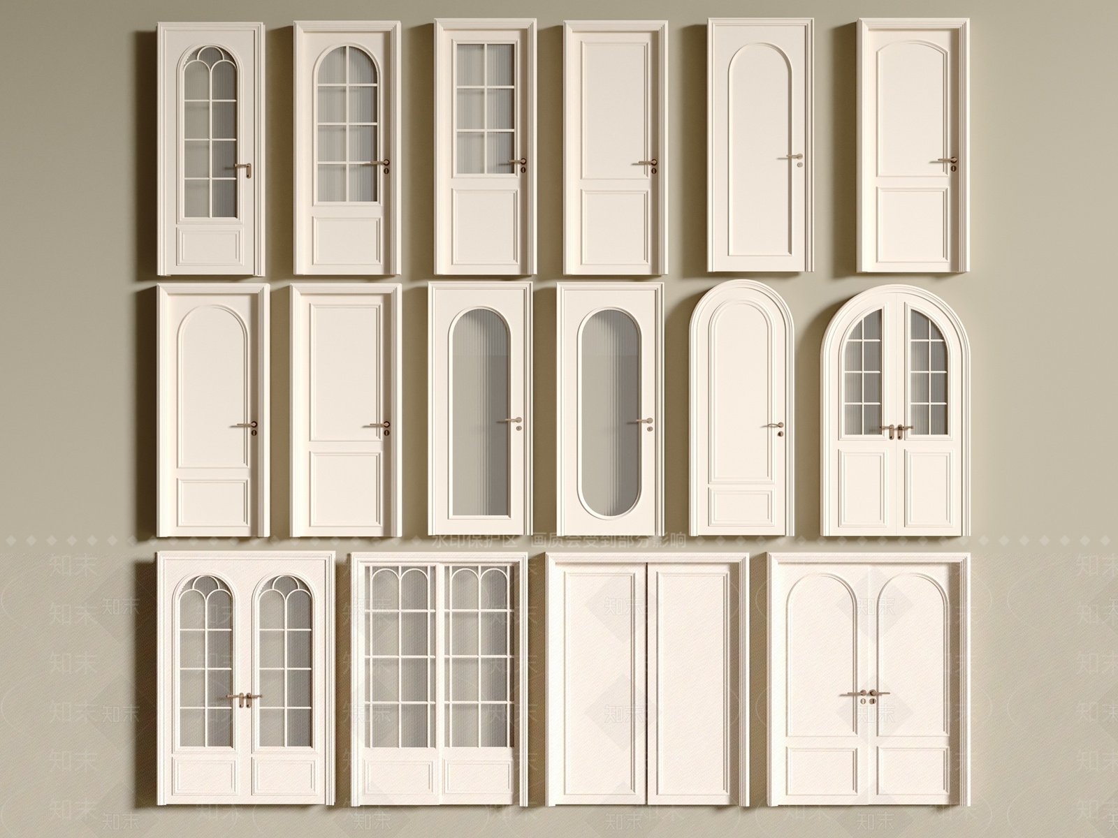 法式奶油平开门3D模型下载【ID:1200501132】