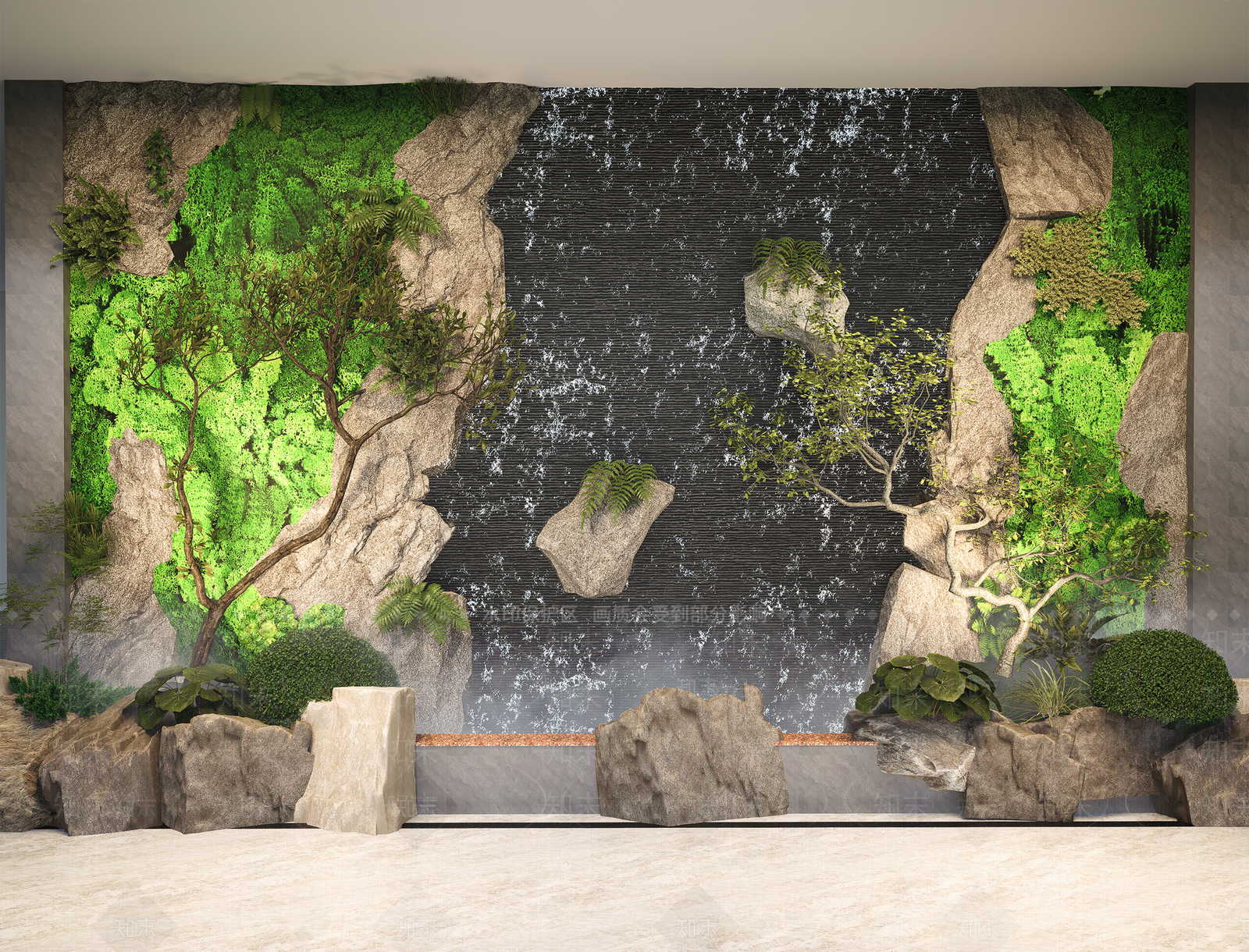 现代禅意室内景观SU模型下载【ID:1200510420】