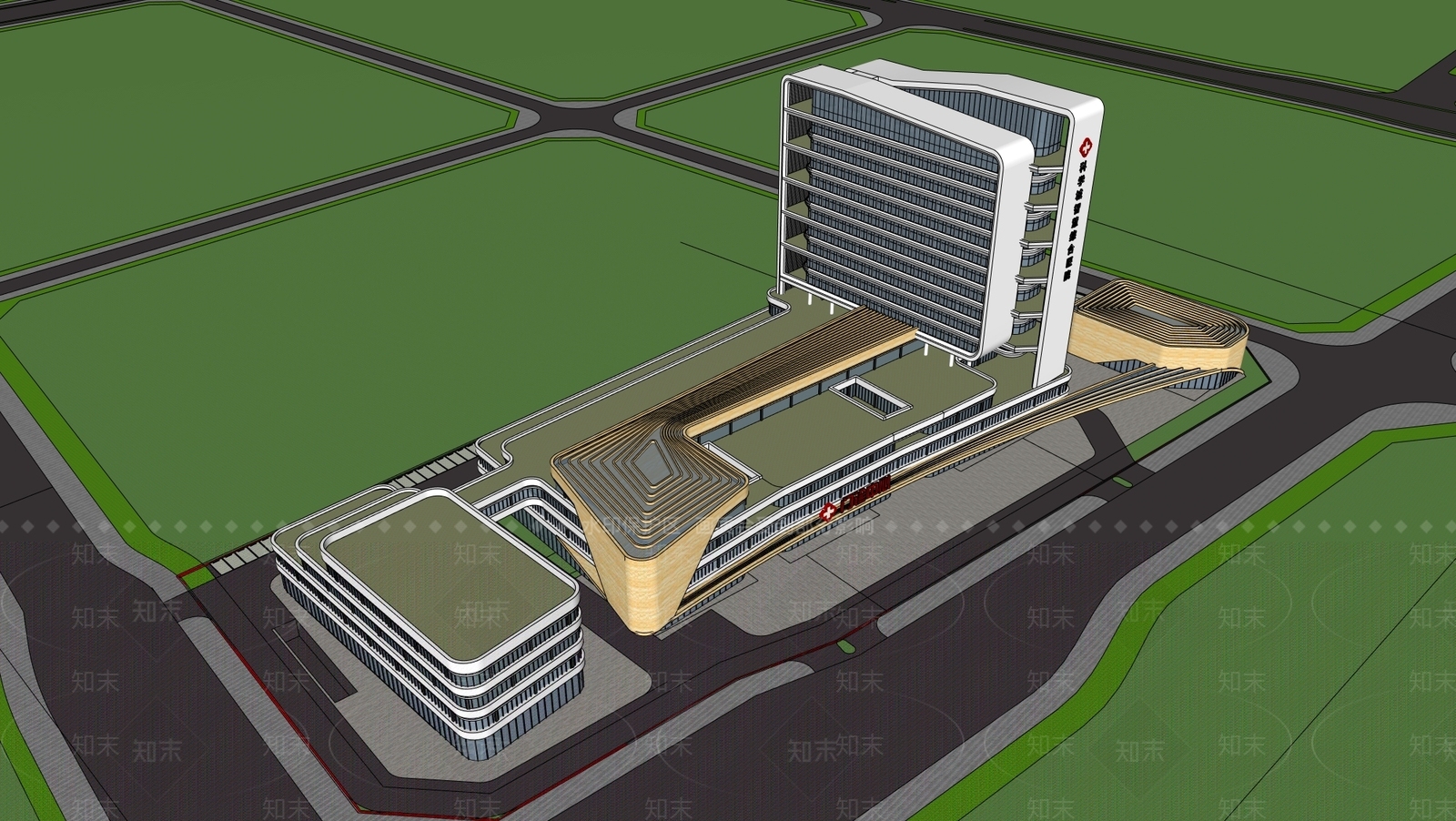 现代医院建筑SU模型下载【ID:1200508229】